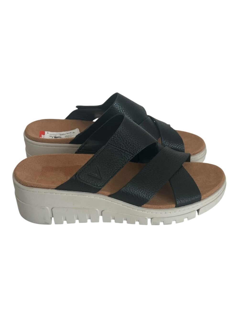 Vionic The Uptown Sunset Wedge Sandal In Black Leather Size 8